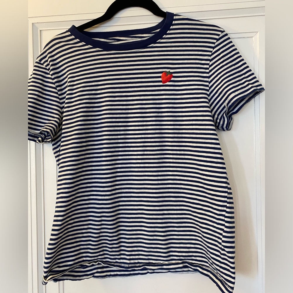 Euc j crew brand short sleeve t shirt- blue and white stripe . Size med